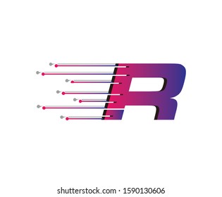 R Letter Digital Data Logo Icon, Fast Hi-tech R Design Concept.