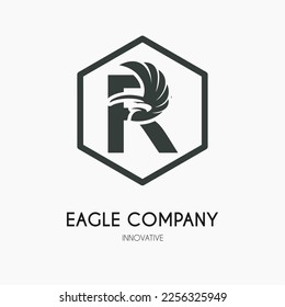 R Letter with Eagle Wings Icon Logo Idea Template. Eagle Head Classic Business Logo Concept