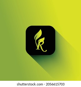 R letter eco leaf logo design 