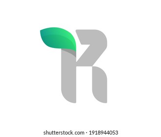 R carta eco logo con hoja. Fuente vectorial para los afiches bio, emblema de spa, verduras, hierbas y tarjetas botánicas, etc.
