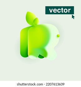 R letter ecology logo in realistic Glassmorphism style. Vector blurry translucent icon with green leaves. Frosted transparent emblem for agriculture, vibrant advertising, waste recycling, healthy food