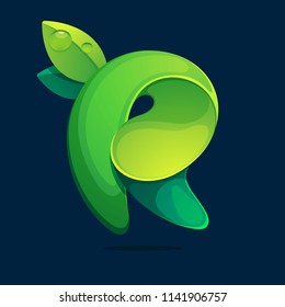R letter ecology logo from a twisted green leaves. Font style, vector design template elements for your application or corporate identity.