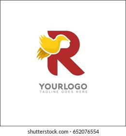 R letter elegant wing flying gold office logo. Abstract bird vector identity design template. Exclusive business company brand icon.