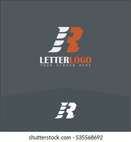 R letter fast speed logo. White and orange automotive logo template. Vector design template elements for your application or corporate identity.