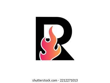 R Letter Flame Logo Design. Fire Logo Lettering Concept Vector illustration.