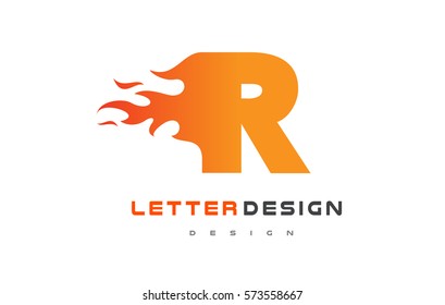R Letter Flame Logo Design. Fire Logo Lettering Concept Vector.