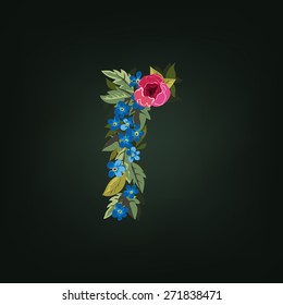 R letter. Flower  alphabet. Colorful font. Lowercase.  Vector illustration.