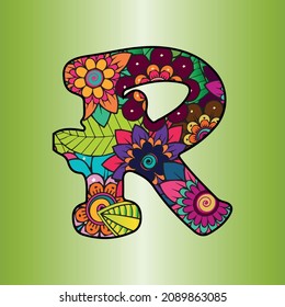 R Letter Flower Capital Alphabet , Vector Illustration Floral Alphabet.