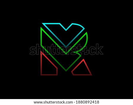 R letter font, vector design logo. Dynamic, rgb split-color, red, green, blue on black background. Eps10 illustration