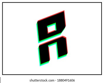 R letter font, vector desing logo.Dynamic, split-color, shadow of  number red, green, blue in black frame on white background. Eps10 illustration