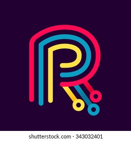 R letter formed by electric line. Font style, vector design template elements for your application or corporate identity.