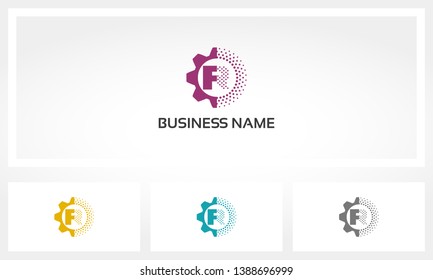 R Letter Gear Dots Alphabet Logo Vector