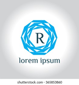 R letter geometric vector logo template (sign, symbol, emblem, ornament)