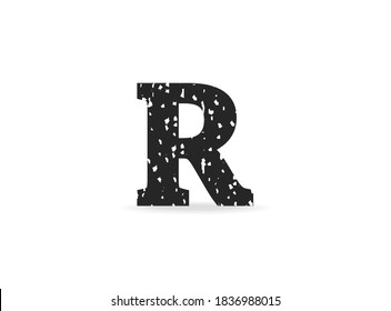 R letter grungy, grunge texture design. Rubber stamp imprint style. For logo, brand label, poster, design elements etc. Isolated vector illustration.