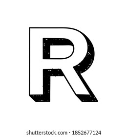 R letter hand-drawn symbol. Vector illustration of a big English letter R. Hand-drawn black and white  Roman alphabet letter R typographic symbol. Can be used as a logo, icon