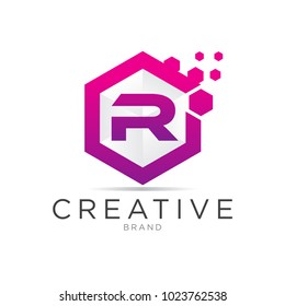 r letter hexagonal pixel logo