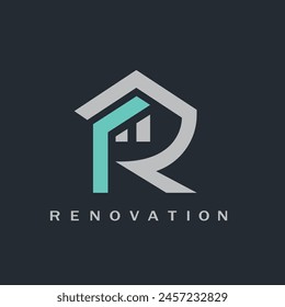 R letter house icon of resident renovation vector concept design template web