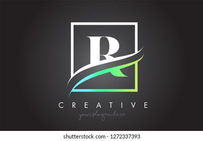 R Letter Icon Logo Design with Square Swoosh Border and Creative Design Vector Illustration.
