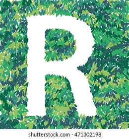 R letter illustration. Leaves pattern