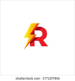 R Letter Initial Logo Design Template Isolated On White Background. Alphabet with Thunder Shape Logo Concept. Hot Red and Yellow Orange Gradation Color Theme