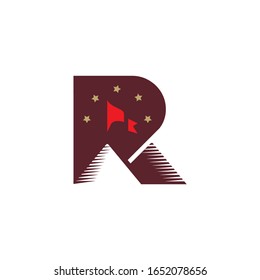 R letter initial with summit, flag and stars
