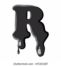 R letter isolated on white background. Black liquid oil R letter vector illustration