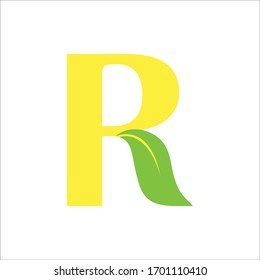 R letter with Leaf logo design vector