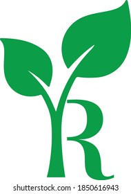 R Letter Leaf Logo Design Template 