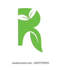 R letter leaf logo design vector