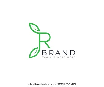 R Letter with Leaf logo. Vector logo template