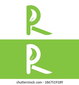 R Letter Leaf Minimalist Logo Design. Green R Letter Logo Design Vector Template