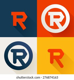  R letter line logo set, design template elements