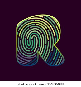 R letter line logo. Vector fingerprint design template elements. 