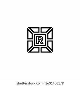 R letter line shape square monogram design logo
