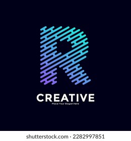 R letter with line style gradient color vector logo design. Suitable for business, technology, minimalist letter, initial modern name and creative monogram style