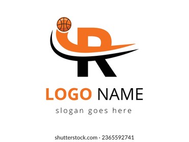 R Letter Logo With Basketball Ball. Sports Symbol Vector Template Design