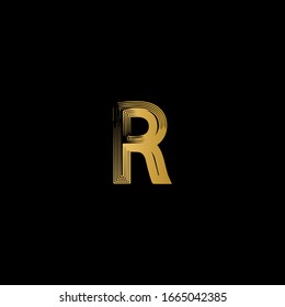 R letter logo with black background.The gold letter icon.The letter design.