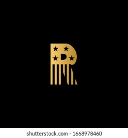 R letter logo with black background. Gold letter icon.This is american flag style.