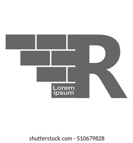 R  letter Logo, brick wall logo design with place for your data.  Vector image. 
