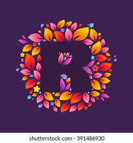 R letter logo in a circle of flames. Fire font style, vector design template elements for your ecology application or corporate identity.