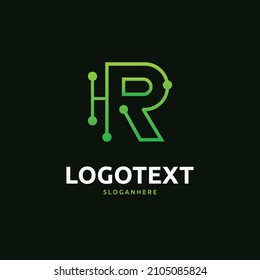 R letter logo, R circuit logo, tech logo design