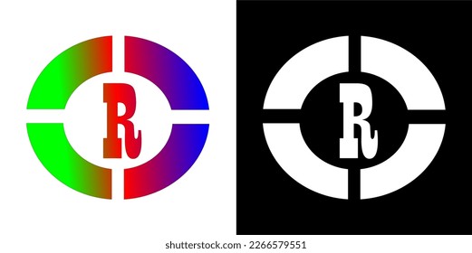 R letter logo color and white vector