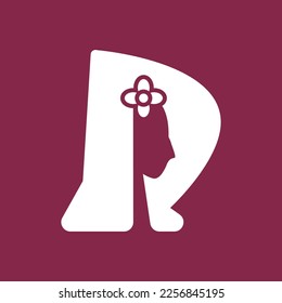 R letter logo - With the concept of a beautiful girl with flowers in her long hair. Suitable for beauty products or business