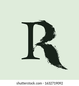 R letter logo. Custom serif style lettering with hand drawn brush stroke. Classic vector font for your fashion poster, jewelry badge, vintage banner, boutique card etc.