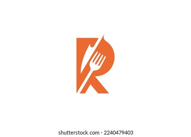 R letter logo with cutlery suitable for food business, culinary, restaurant, cafe and food place