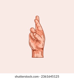 R letter logo in a deaf-mute hand gesture alphabet. Hand drawn vector illustration