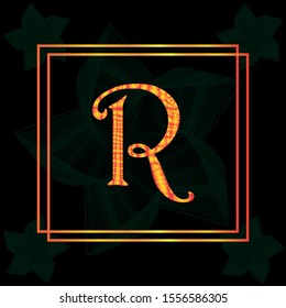 R letter logo design in Black & greec background. R letter golden colour.