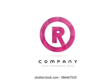 R Letter Logo Design with Circular Purple Rounded Pattern. 
