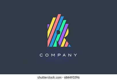 R Letter Logo Design with Colorful Rainbow Lines Vector. Rainbow Letter Icon Illustration