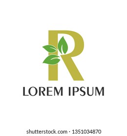 R letter logo design with a combination of leaves